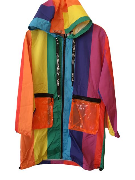Rainbow Rain Coat With Applied Zipped Pockets And Straps Yuco Fashion