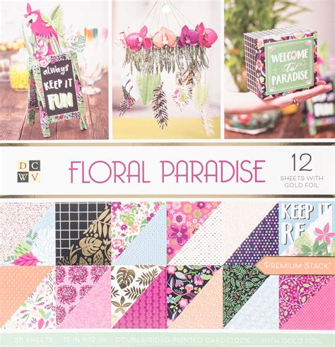 Dcwv Double Sided Cardstock Stack 12x12 36pkg Floral Paradise Wgold