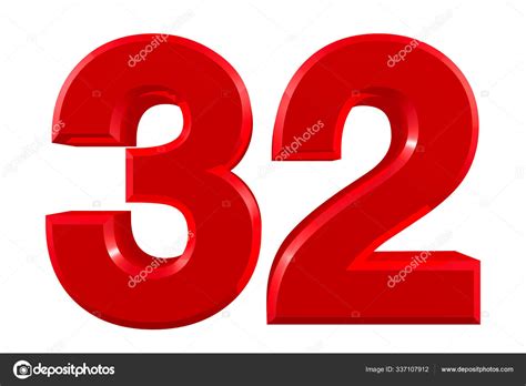 Números Rojos 32 Sobre Fondo Blanco Ilustración 3d Renderizado