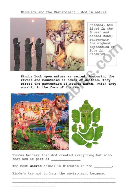 English Worksheets Hinduism And The Environment