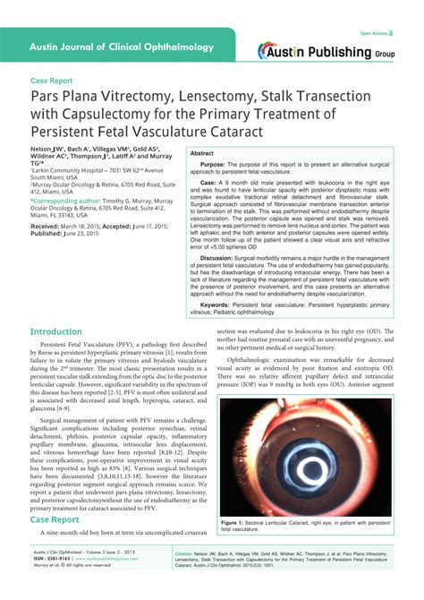 Pdf Pars Plana Vitrectomy Lensectomy Stalk Transection With