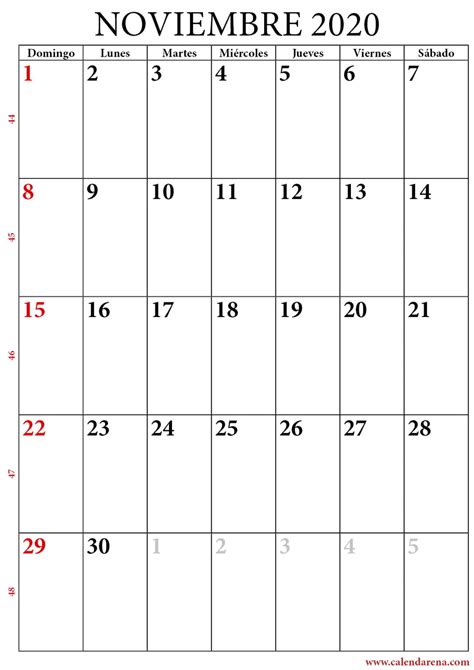 Calendario De Noviembre De 2020 Para Imprimir Gratis