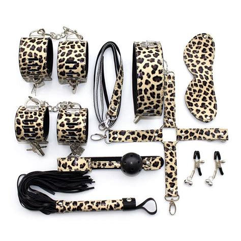 Adult Games Leopard Print 8 Pcsset Pu Leather Bondage Restraints