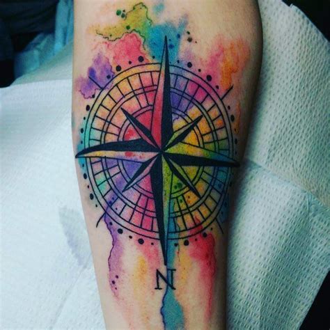 Bright Watercolor Compass Tattoo Venice Tattoo Art Designs