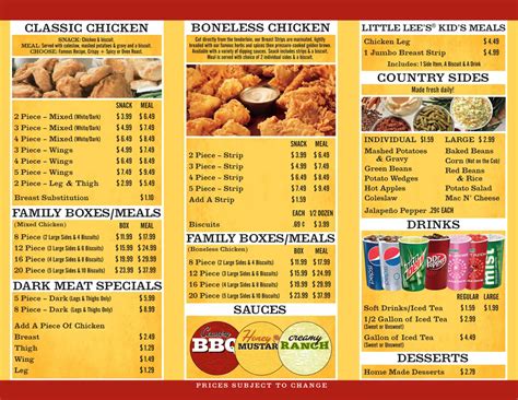 Menu at Lees Famous Recipe Chicken, Richmond
