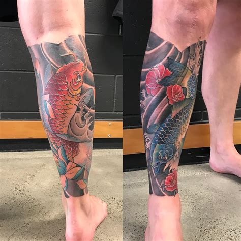Koi Leg half sleeve by James... - Main Street Tattoo