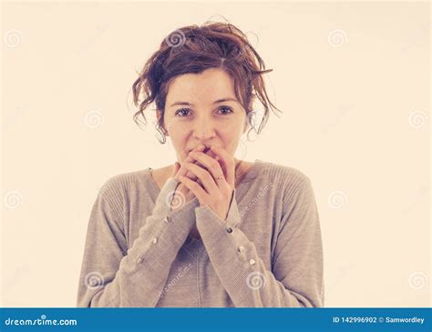 Portrait Of Scared And Intimidated Woman Isolated On White Human