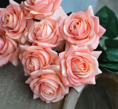Dusty Blush Roses Pink Coral Roses Diy Silk Bridal Bouquets Etsy