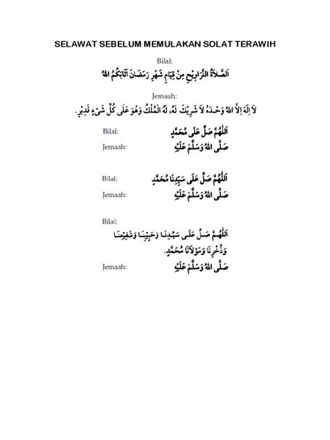Adakah pedoman khusus atau hadis nabi saw terkait dengan. susunan selawat solat terawih