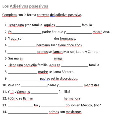 Adjetivos Posesivos En Español