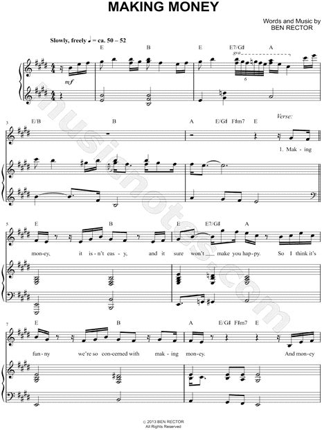 How many good rap money songs can you think of off the top of your head? Ben Rector "Making Money" Sheet Music in E Major (transposable) - Download & Print - SKU: MN0129381