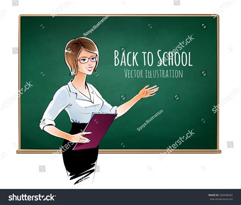 Illustration School Teacher Standing Next Blackboard Stock Vector