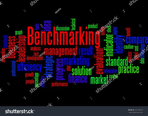Benchmarking Word Cloud Concept On Black Stock Illustration 474199519