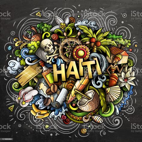 Haiti Hand Drawn Cartoon Doodles Illustration Funny Design Stock 