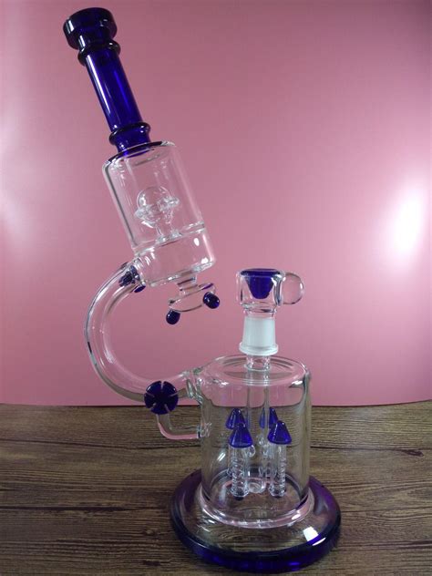 Blue New Glass Water Pipes Glass Bongs With Rocket Perc And Ufo Perc 18 8mm Joint Tianglass1116