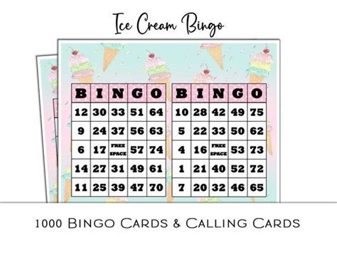 Ice Cream Bingo Cards 1000 Printable Bingo Game Cards Ice Etsy In