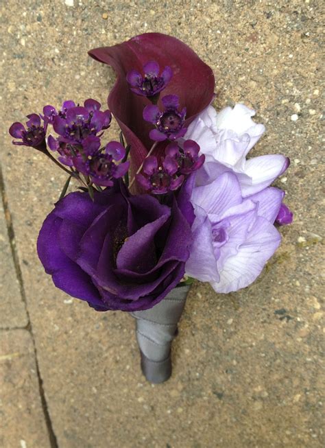 mothers pin in corsage purple corsage purple and grey wedding wedding flowers wedding corsage