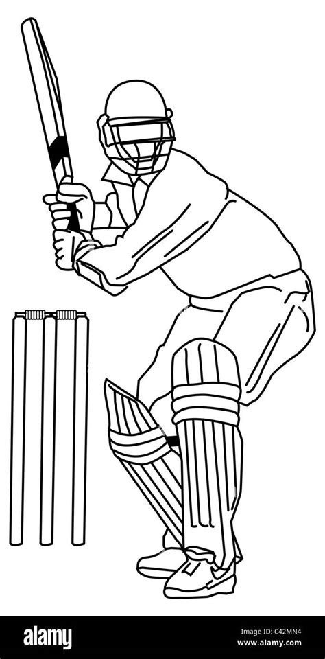 Batsman Line Illustration For Cricket Batsman Stock Photo Alamy