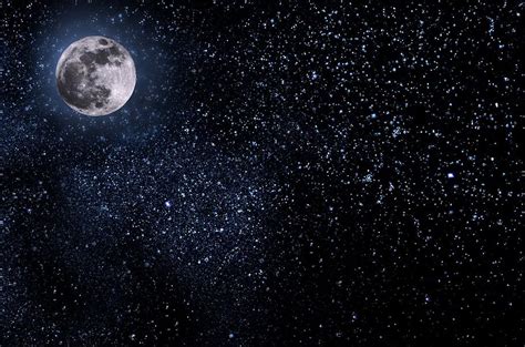 Full Moon With Stars Night Sky Midnight Halloween Night Sky Full