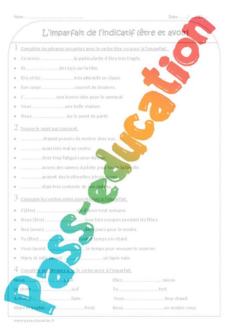 L'imparfait (the imperfect) is a french past tense. Imparfait - Etre et avoir - Exercices corrigés : 3eme ...