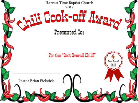 Printable Chili Cook Off Winner Certificate Template Printable Templates