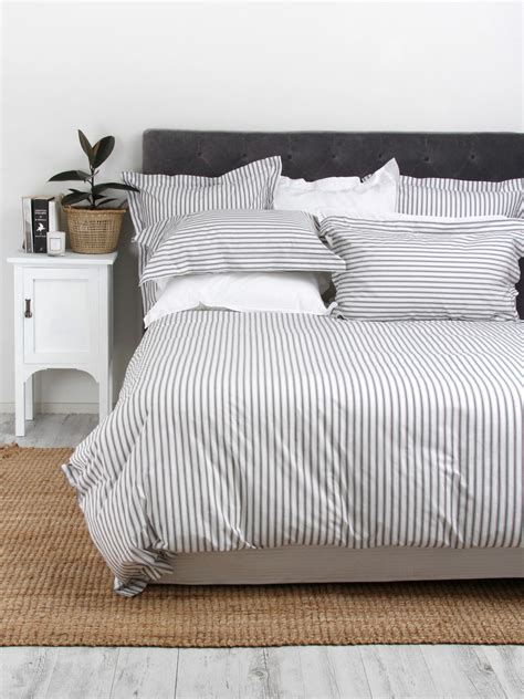Our classic and preppy rugby stripe pattern is versatile, for effortless layering with a variety of prints and patterns. Organic Ticking Stripe Duvet Cover Set-charcoal in 2020 ...