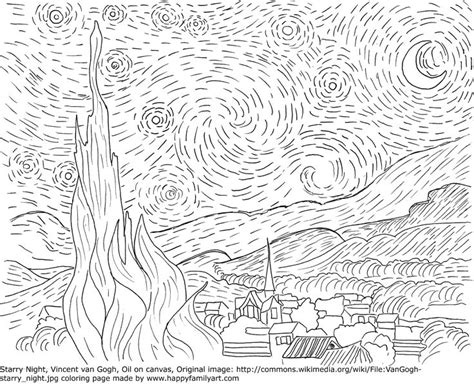 Free coloring sheets to print and download. Van Gogh Starry Night Famous Paintings Coloring Pages ...