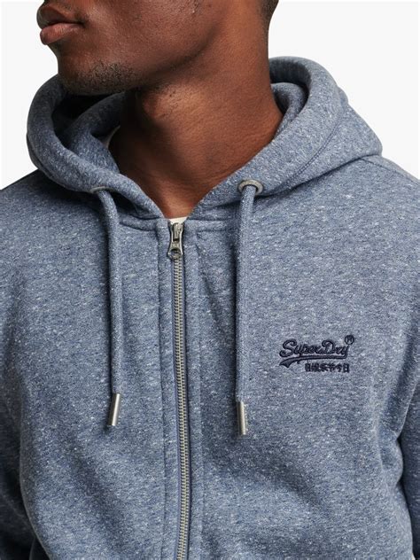 Superdry Organic Cotton Blend Embroidered Zip Hoodie Tois Blue Grit At