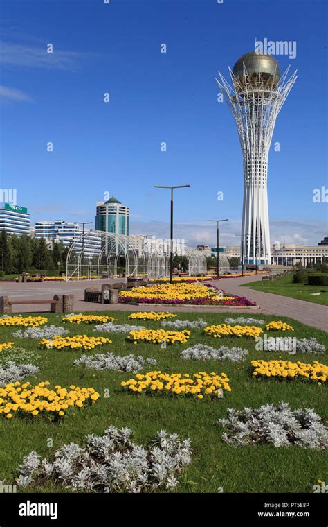 Kazakhstan Astana Nurzhol Boulevard Bayterek Monument Skyline Stock