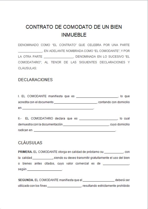 Contrato De Comodato Ejemplos Y Formatos Word PDF