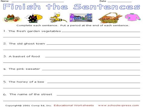 Free Printable Finish The Sentence Worksheets
