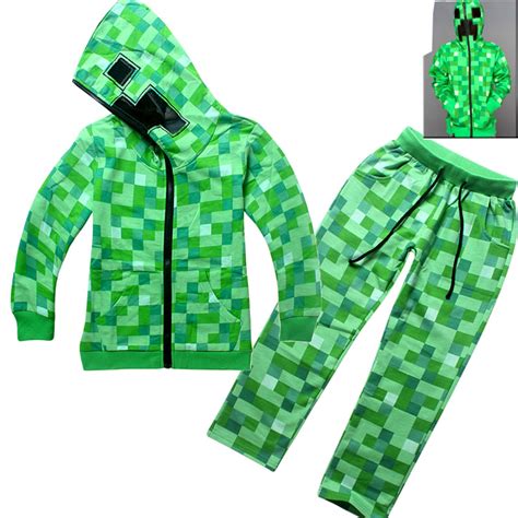Minecraft Creeper Full Zip Up Costume Hoodie With Mask Minecraft