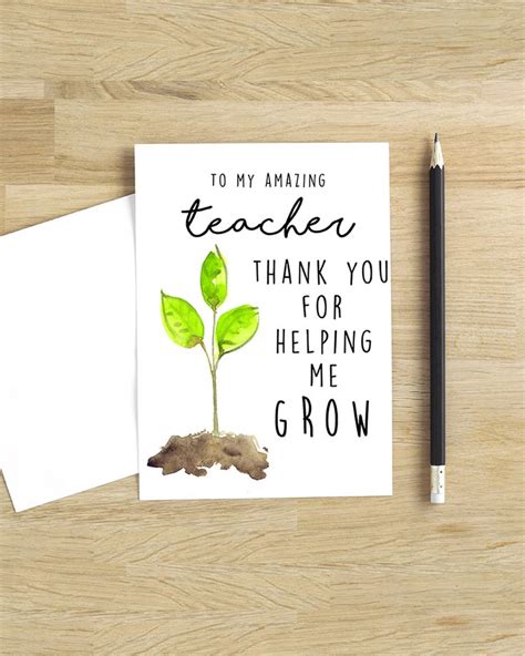 Thank You For Helping Me Grow Teacher Appreciation Card Teacher