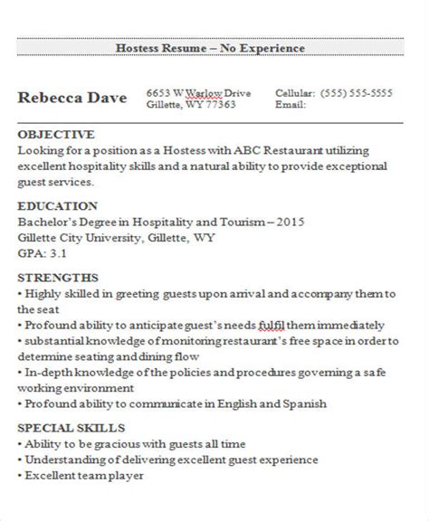 9 Hostess Resume Templates Free Sample Example Format Download