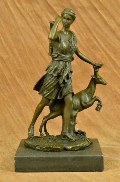 Bronze Sculpture Art Deco Greek Mythology Nude Woman Diana Goddess Deer Statue Picclick