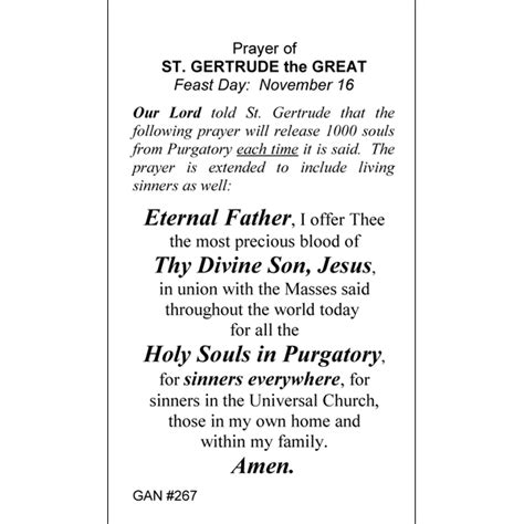 St Gertrude The Great Prayer Card Gannons Prayer Card Co