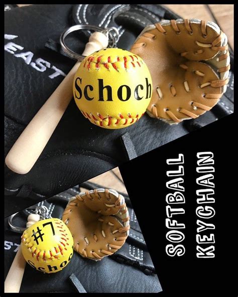Personalized Softball Keychain Perosonalized Baseball Keychain Softball Baseball Glove Bat