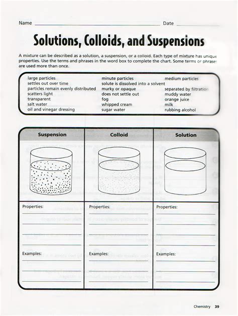 One similarity is that nether of their particles settle.one difference is a solution is in the liquid or gas state, but a colloid is a solid and gas or liquid and gas. 30 solutions Colloids and Suspensions Worksheet ...