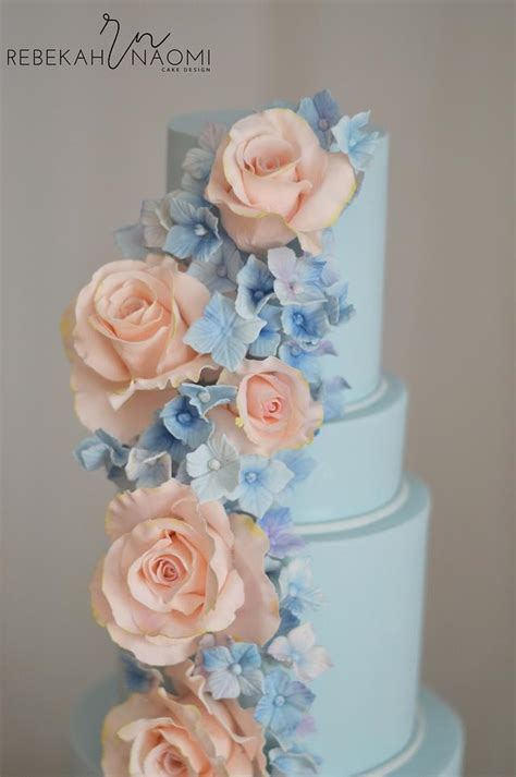 Peach And Blue Wedding Cake Cake By Rebekah Naomi Cake Cakesdecor