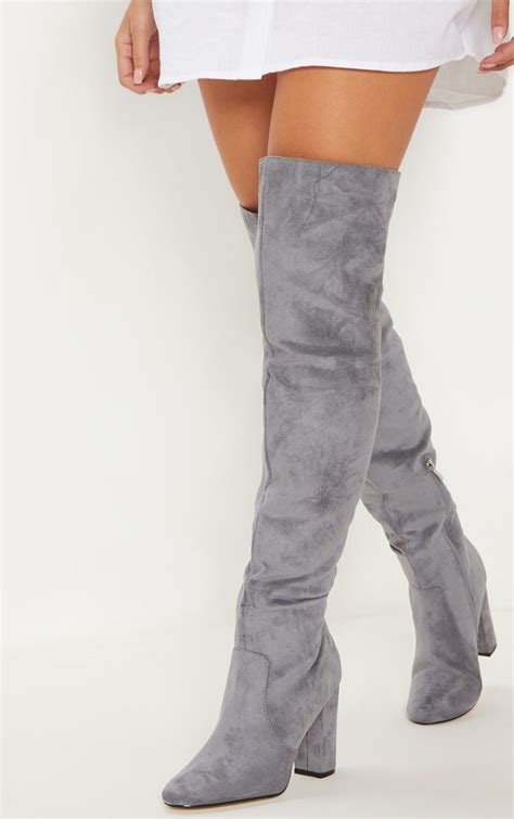 Grey Over The Knee Behati Boot Shoes Prettylittlething Usa Over The