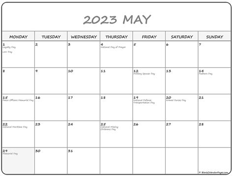 May 2023 Monday Calendar Monday To Sunday