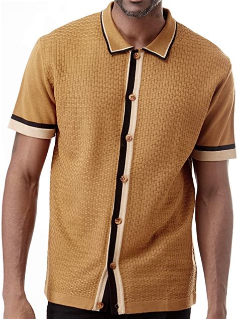Mens Short Sleeve Knit Sports Shirt Modern Polo Vintage Classics Solid Geometric Jacquard