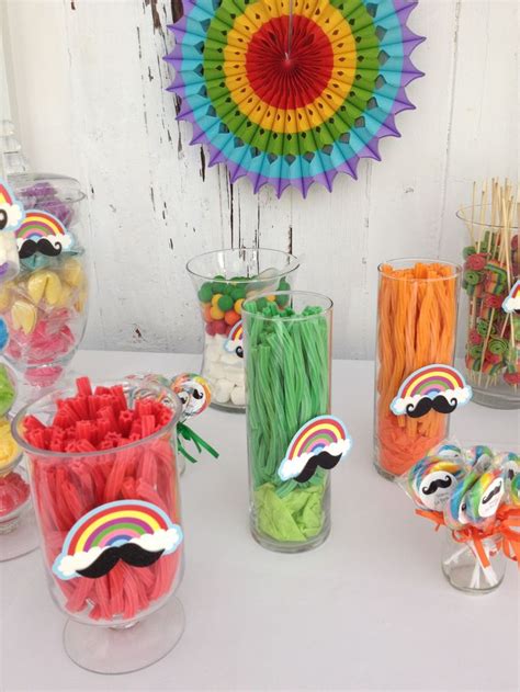 Diy Rainbow And Mustaches Candy Bar Diy Birthday Party Diy Rainbow