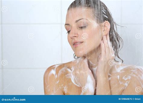 Woman Washing Her Body Shower Gel Stock Image Image