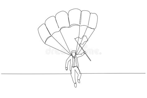 Drawing Of Businessman On A Parachute With A Flag Lands On Target