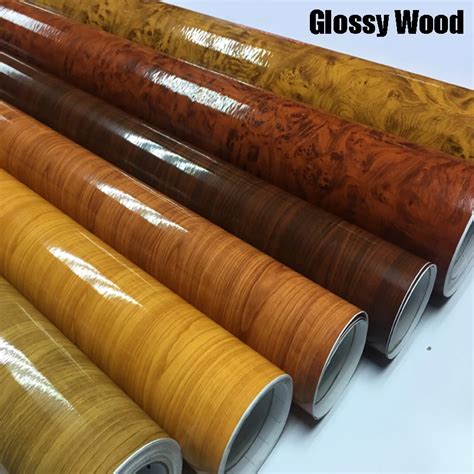 High Glossy Wood Grain Textured Vinyl Sticker Decal Roll Car Interior