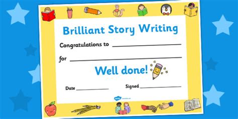 Editable Story Writing Certificate For 4th Class