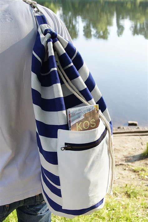 SAILOR BAG Backpack Striped Marine Sturdy Cotton Fabric Etsy