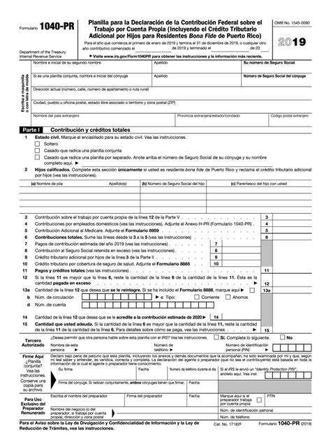 Irs 1040 Pr 2019 Fill And Sign Printable Template Online Us Legal Forms