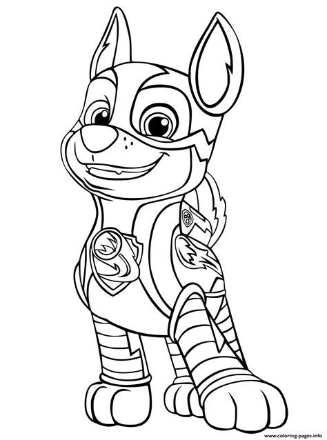 Paw Patrol Mighty Pups Chase Coloring Page Printable